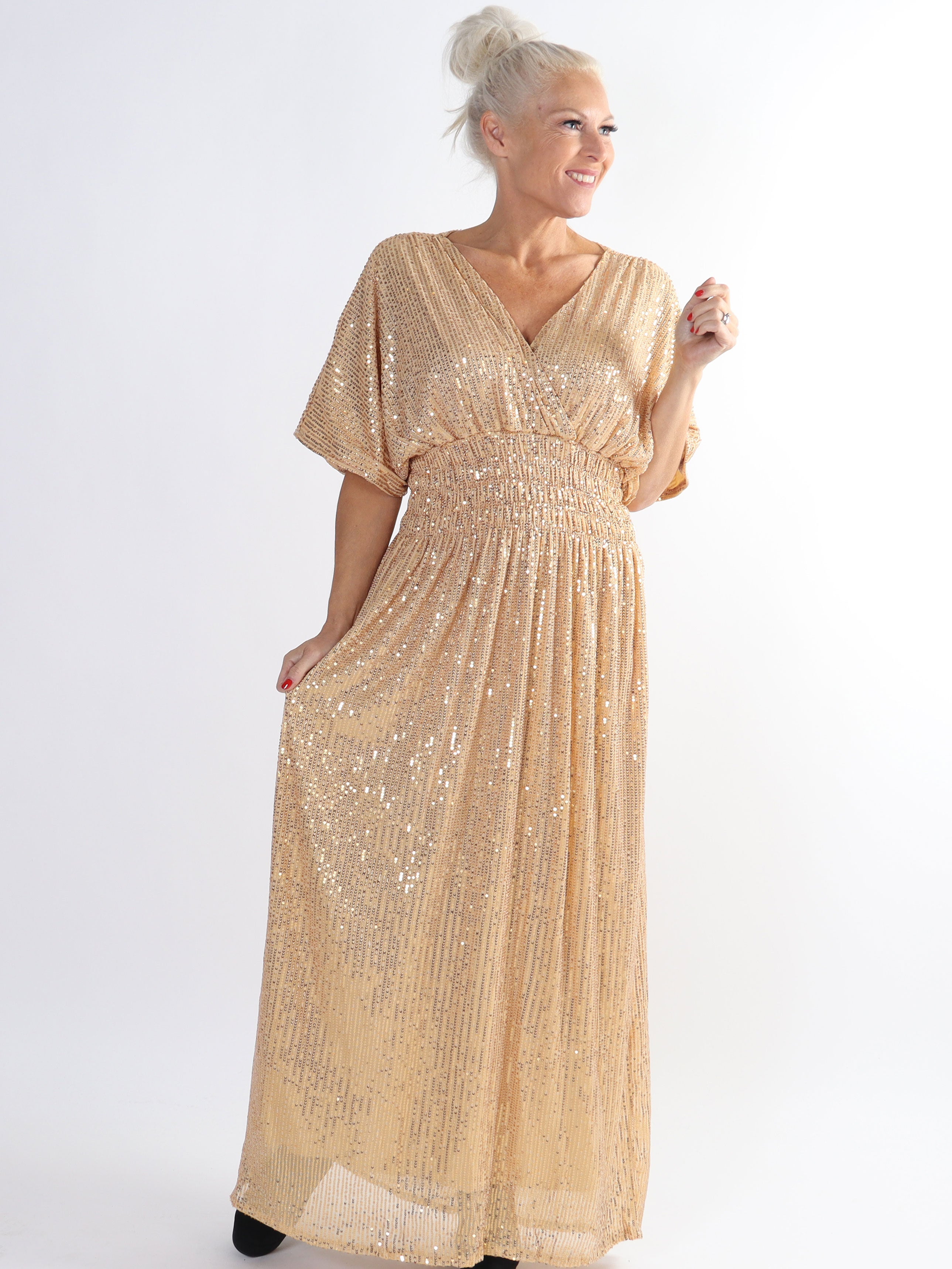 Pams Glitter - Lang smuk plus size kjole med pailletter